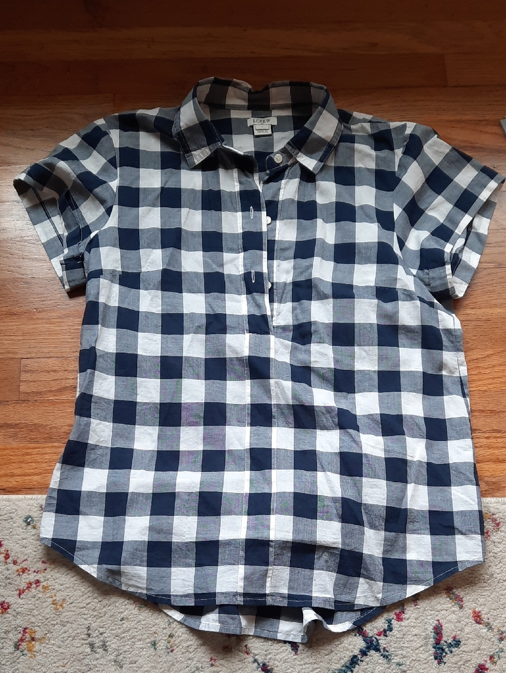 J Crew Factory Navy And White Buffalo Plaid Check Top Small